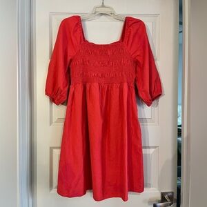 Isabel Red Dress with Smocked Chest and Pockets